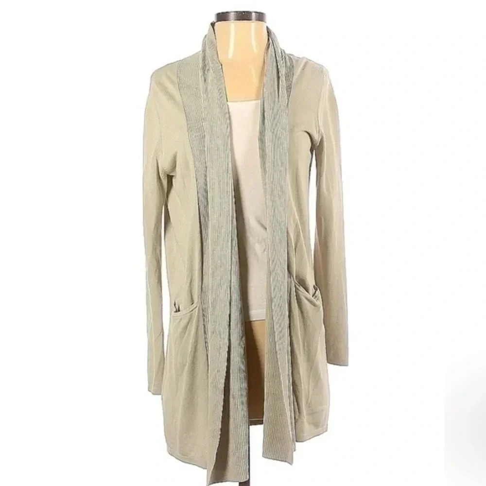 Vintage Calvin Klein Tan Y2K Open Front Waterfall Cardigan Sweater Size XS